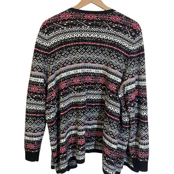 Torrid Fair Isle Open Front Knit Draped Cardigan Black White Pink Sz 3X - Picture 10 of 10